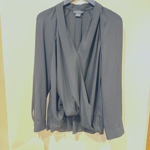 Trouve Chiffon Long Sleeve Blouse draped front - black - L